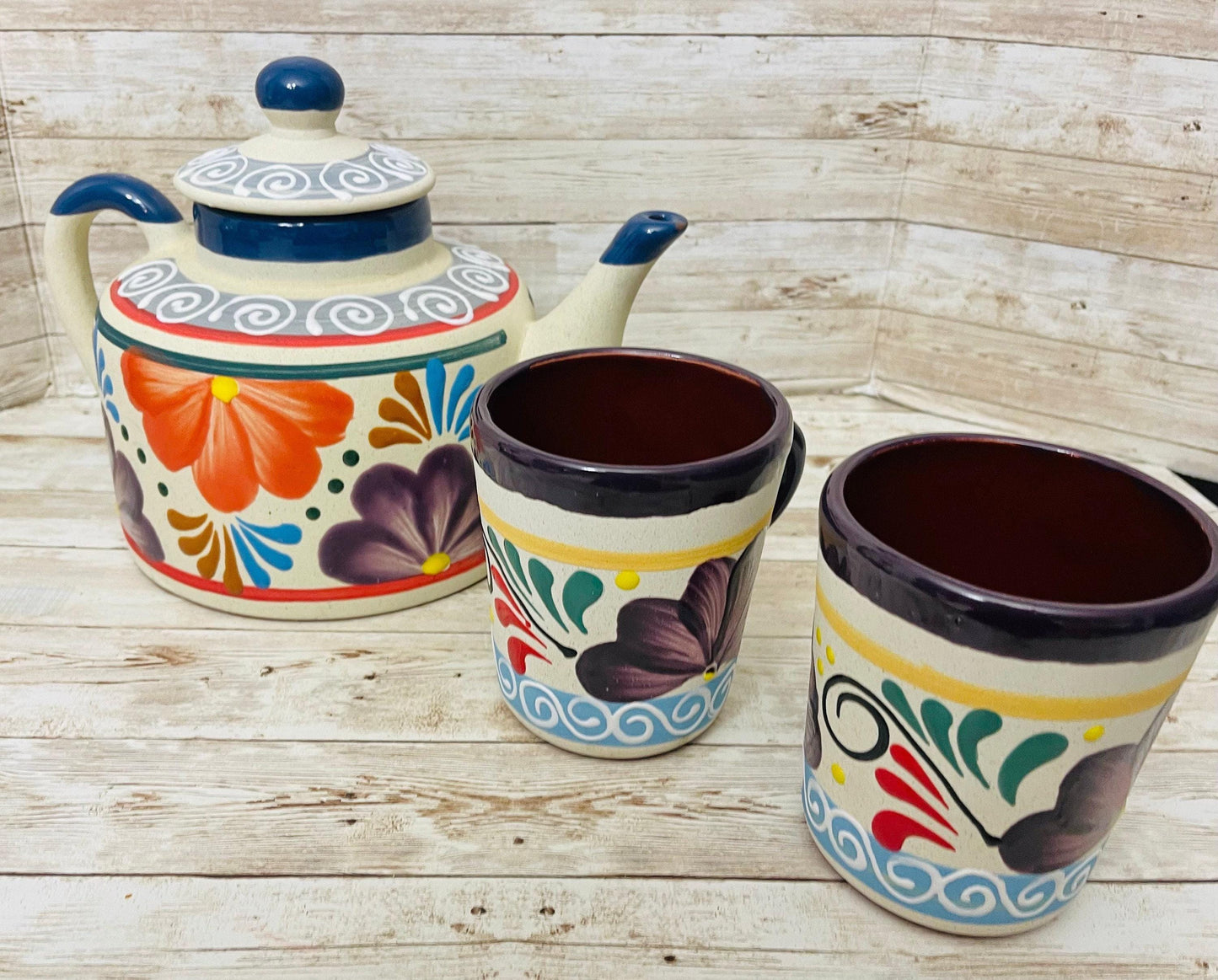 Terra Cotta Mexican Art Pottery CoffeeTea Pot  Jarra Lechera Cafetera Artesanal Mexicana Engove