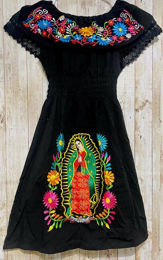 Kids Size Virgin Mary Mexican Embroidered Dress Vestido de Niñas de la Virgen Maria Bordado