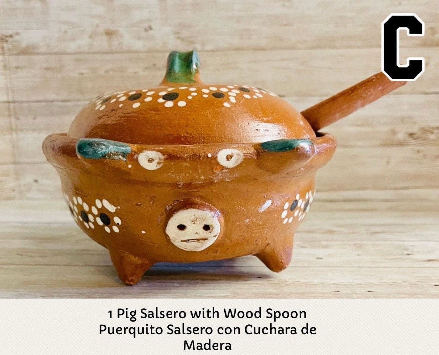 Terracota Bean Pot Salsa Bowl with Spoon & Salt Shaker Olla de Barro Salsero con Cuchara y Saleros