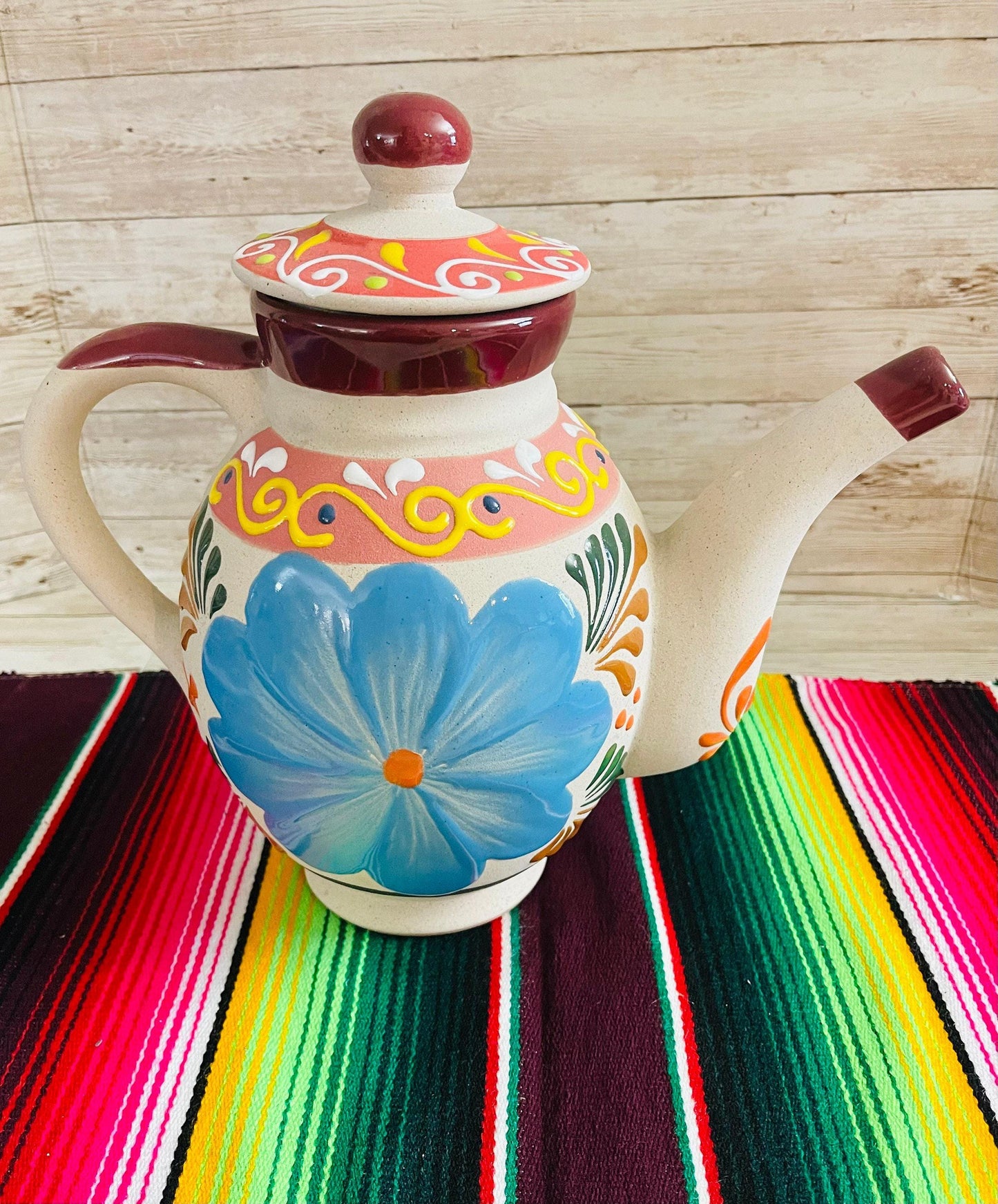 Terra Cotta Mexican Art Pottery CoffeeTea Pot Jarra Lechera Cafetera Artesanal Mexicana Engove