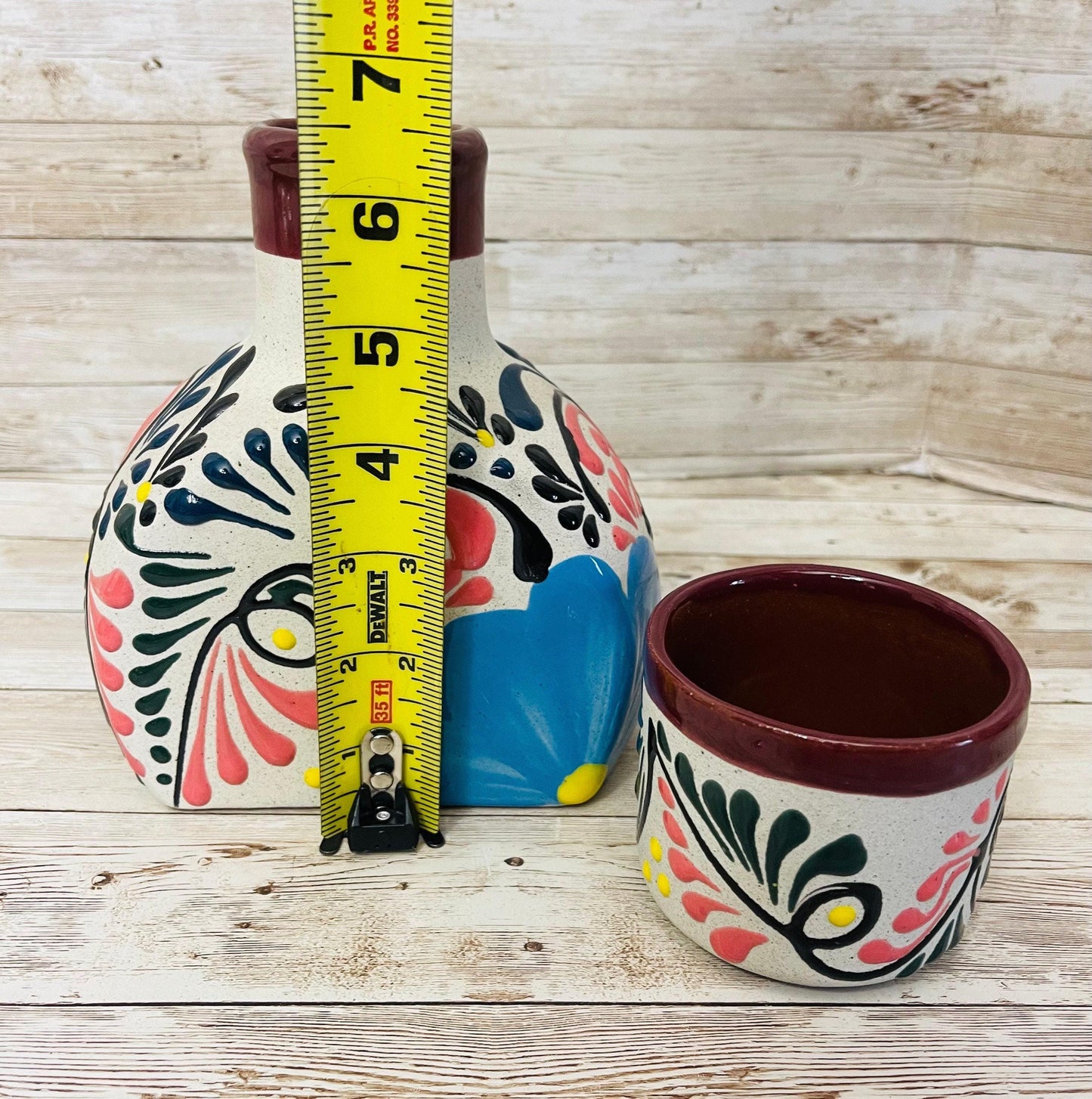 Terra Cotta Mexican Art Water Jug with Cup Garrafon de Barron Artesanal Mexicana con Vaso