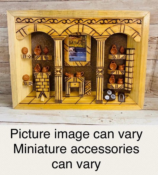 Mexican Kitchen Frame with Miniature Accessories Cuadro de Cocina Trastero Mexicano