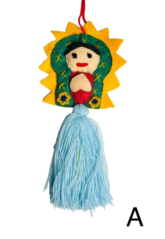 Virgin Mary Pompom, Mexican Tree Ornaments, Tassels, Accessory Charms Keychains Bag Accessories Pom Pom de Virgen Maria
