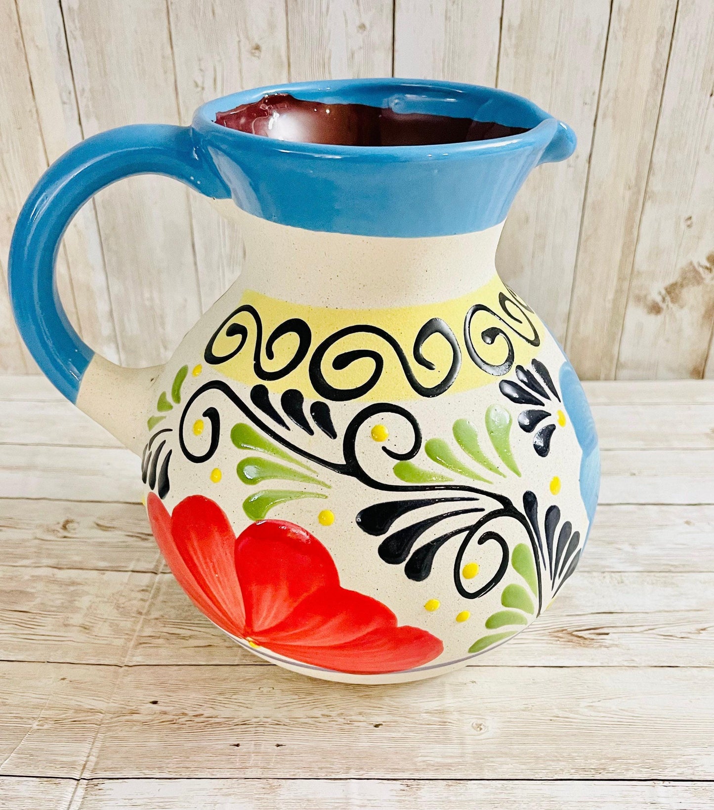 Terra Cotta Mexican Art Pottery Pitcher and Cups Jarra Artesanal Mexicana
