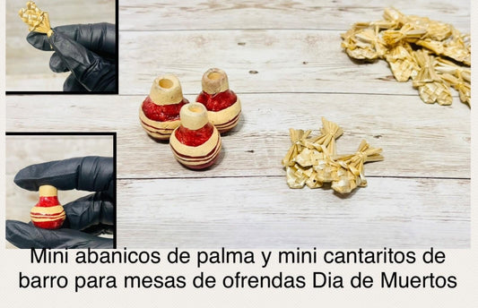 Mexican Mini Day of Dead Mini Handwoven Fans & Cantaritos Abanicos y Cantaritos