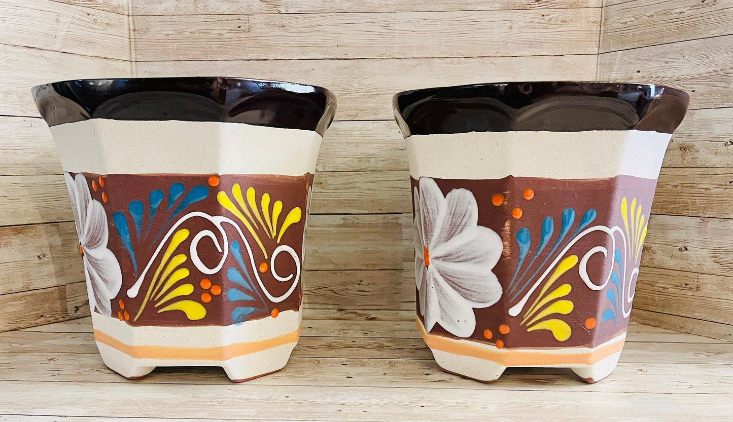 2x Terracota Pottery Mexican PlanterFlower Pot Macetero De Barro Mexicano