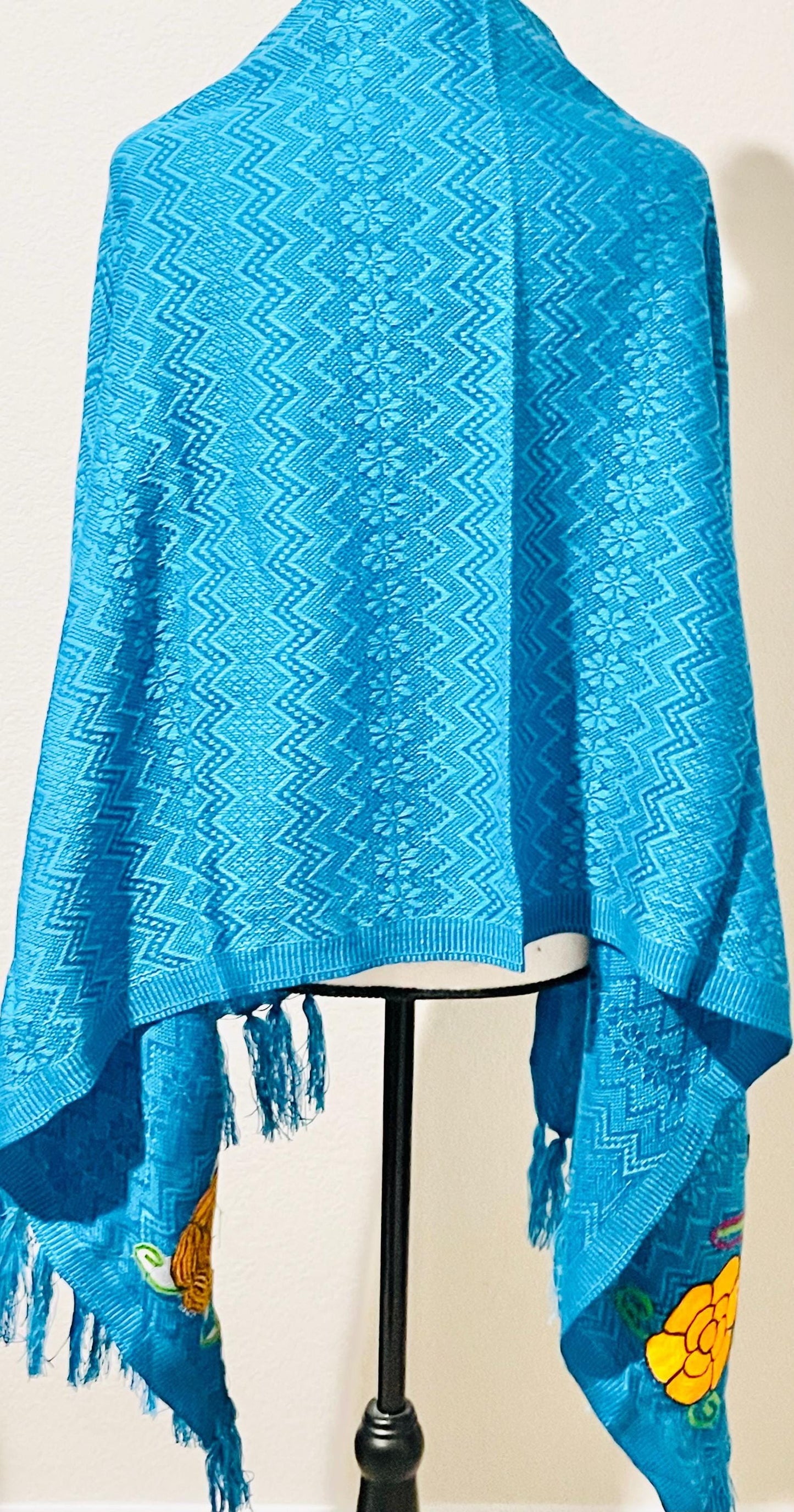 Embroidered Handmade Mexican Shawl Reboso Bordados en Telar
