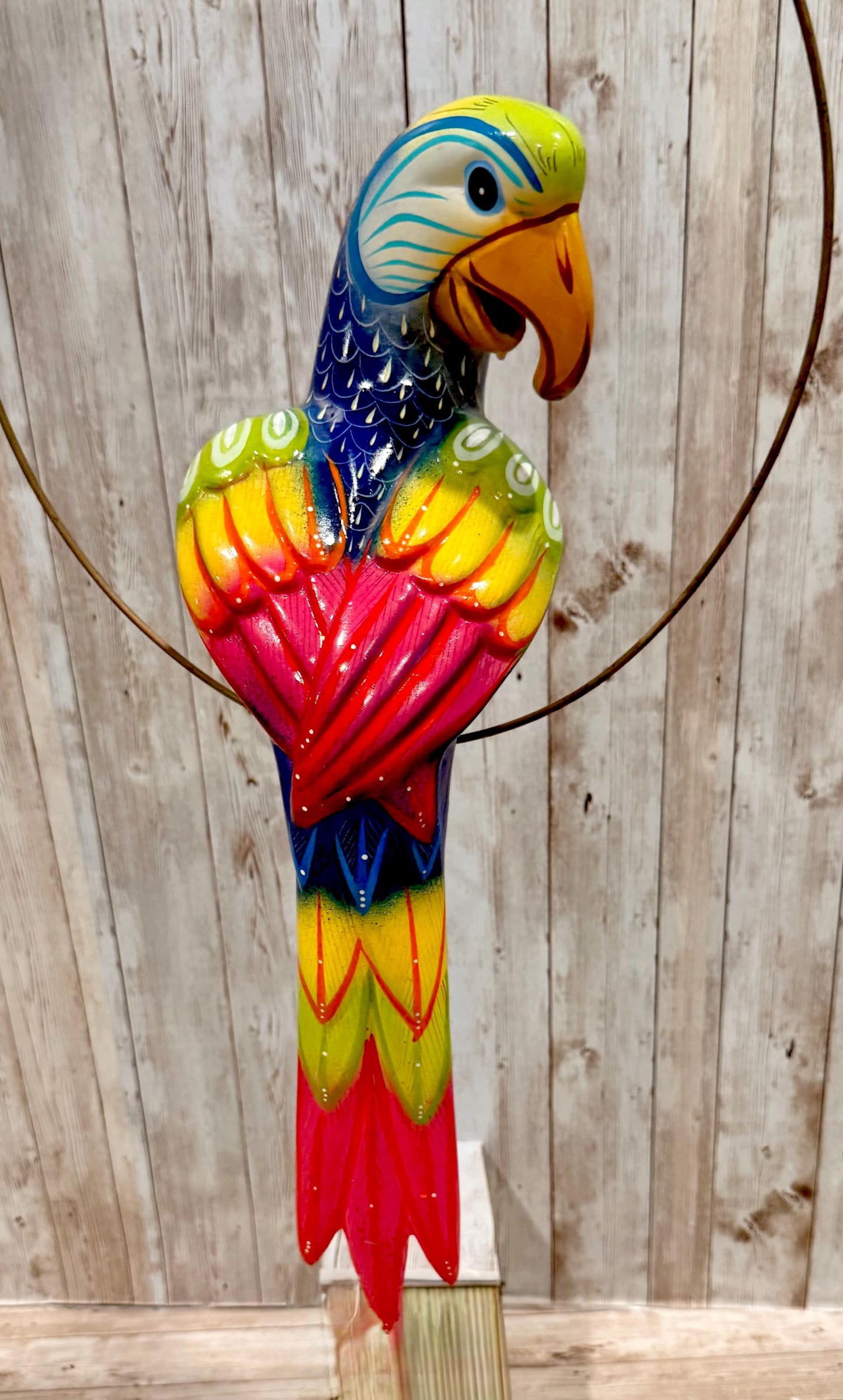 Hanging Exotic Bird in Ring Mexican Pottery Ceramic Pajaro De Cerámica