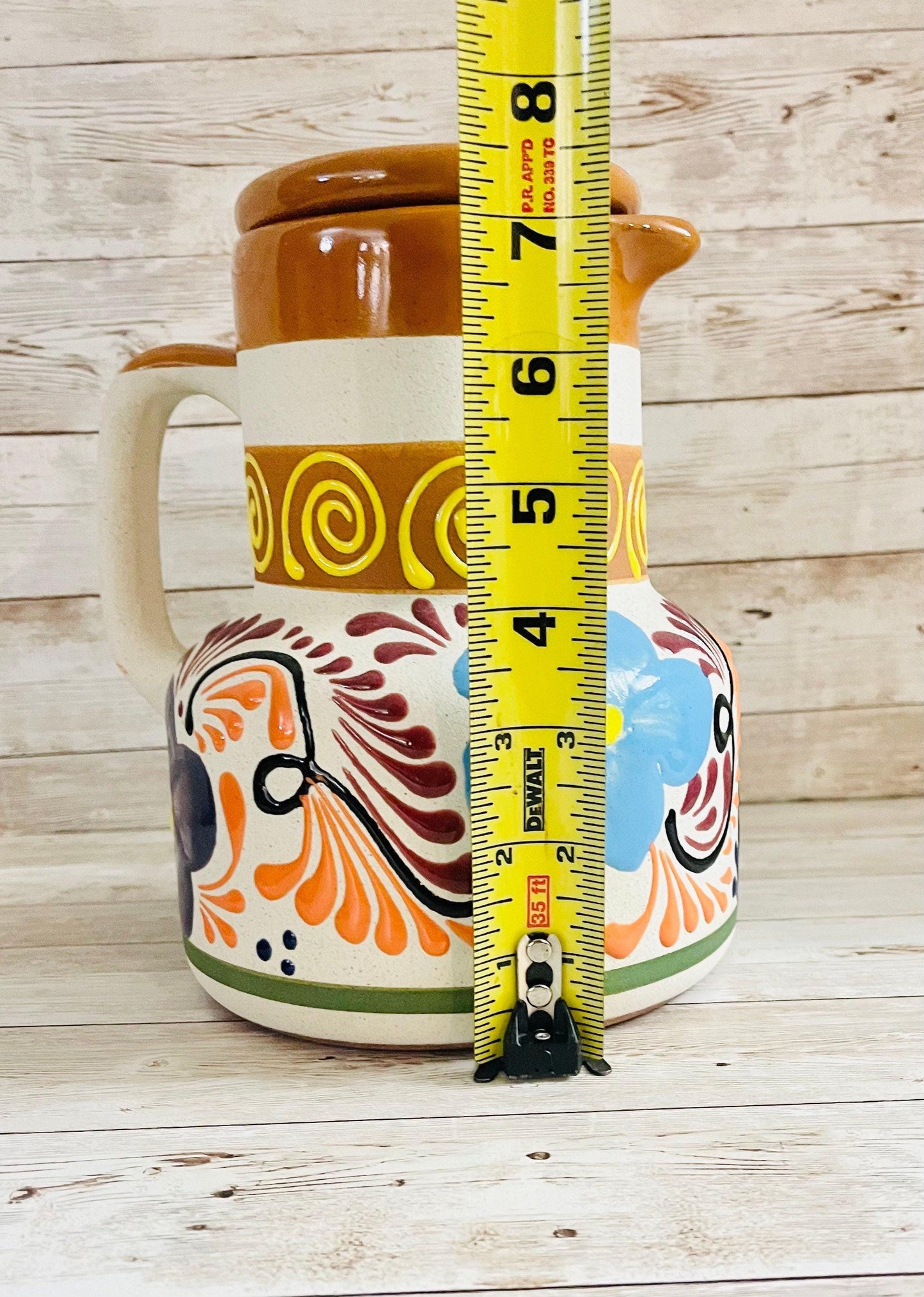 Terra Cotta Mexican Art Pottery CoffeeTea Set Drinkware With 2 Cereal Mugs Jarra Lechera Cafetera Artesanal Mexicana con 2 tazas Cerealeas