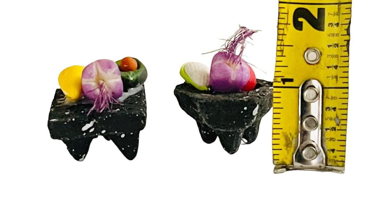 2 Miniature Mexican Mortal Molcajete & Metate 2 Mini Molcajete y Metate