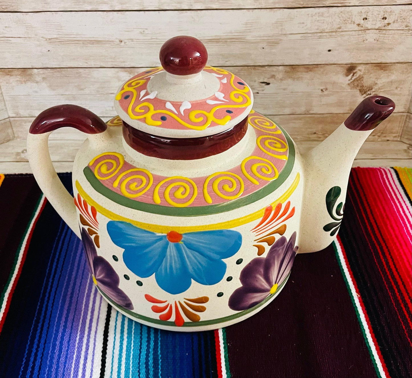 Terra Cotta Mexican Art Pottery CoffeeTea Pot Jarra Lechera Cafetera Artesanal Mexicana Engove