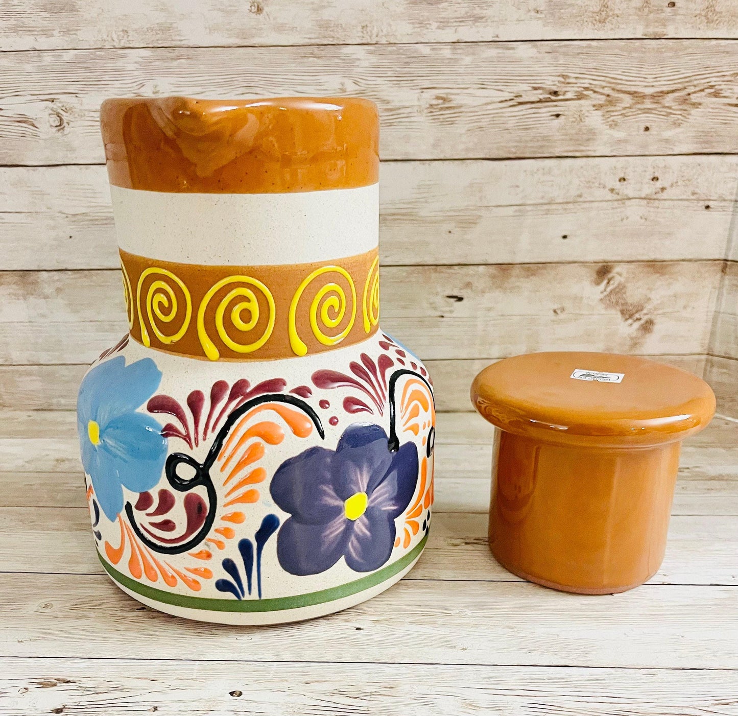 Terra Cotta Mexican Art Pottery CoffeeTea Pot Jarra Lechera Cafetera Artesanal Mexicana Engove