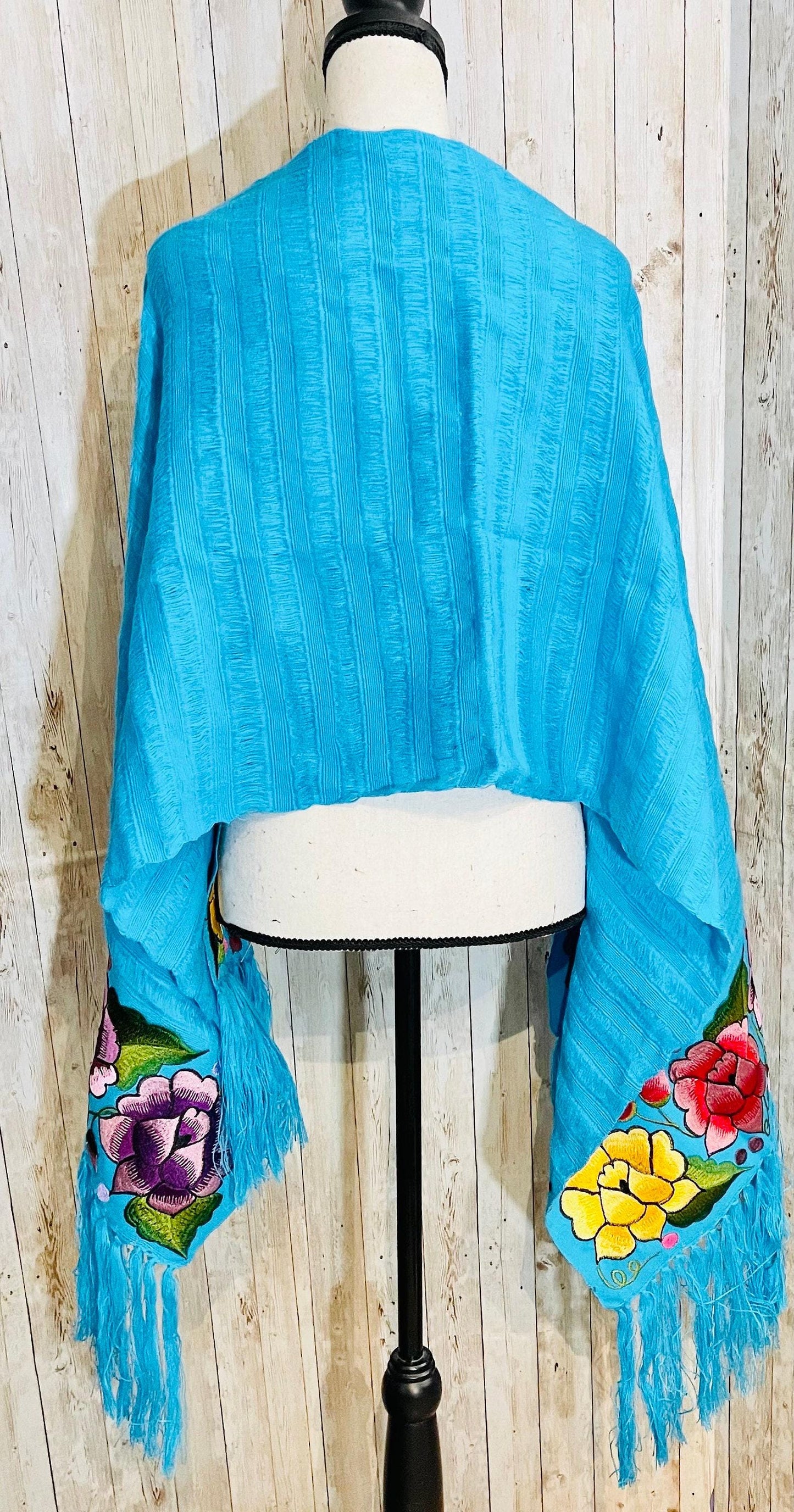 Embroidered Handmade Mexican Shawl Reboso Bordados en Telar