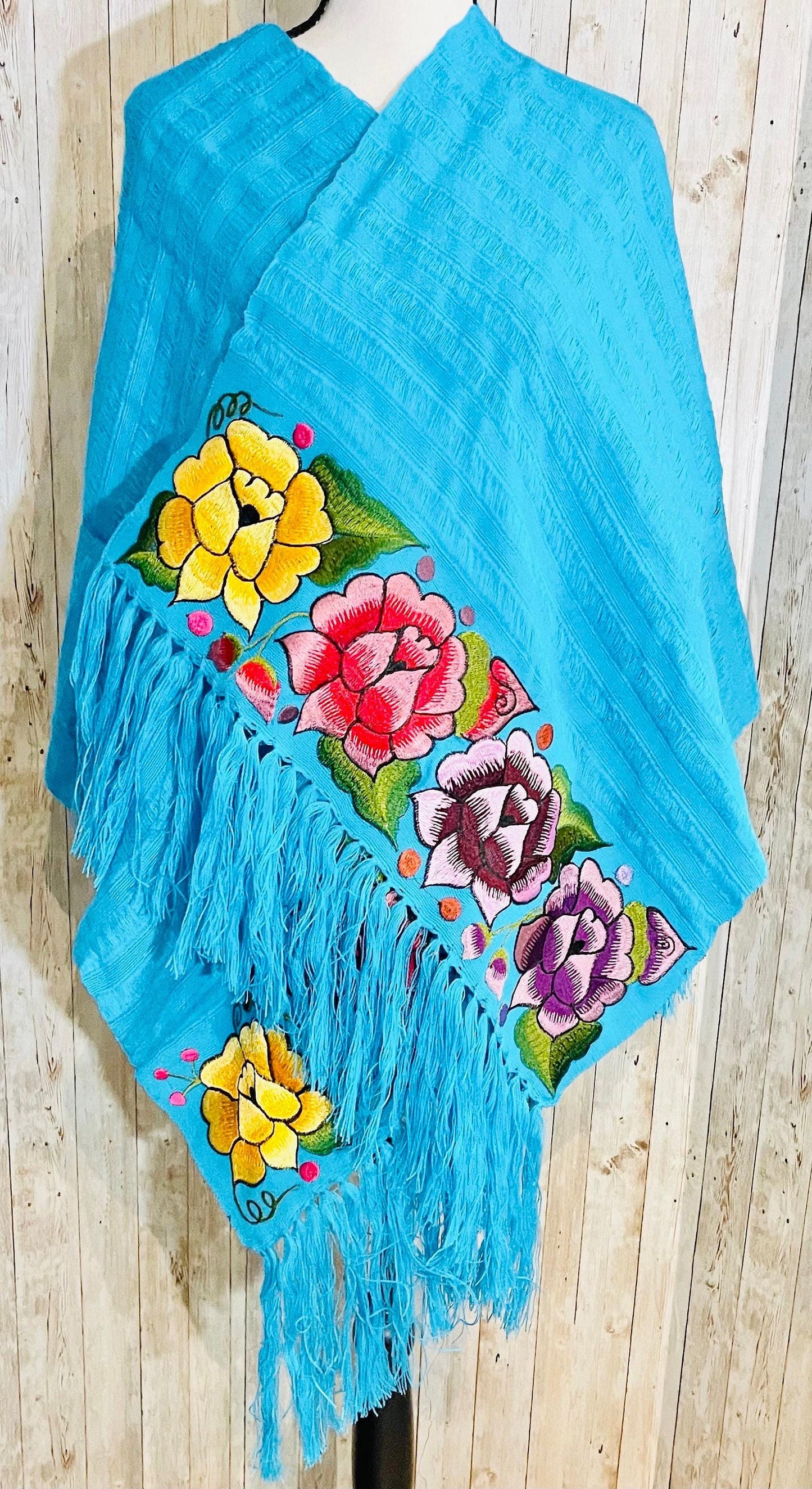Embroidered Handmade Mexican Shawl Reboso Bordados en Telar