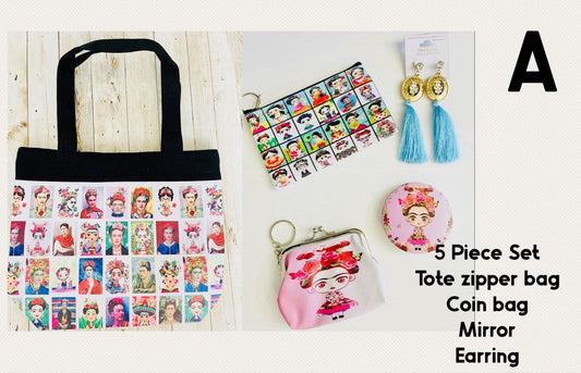 Mexican Frida Kahlo Tote Bag and Sets Bolsa Artesanal Mexicana Frida Kahlo con Accesorios