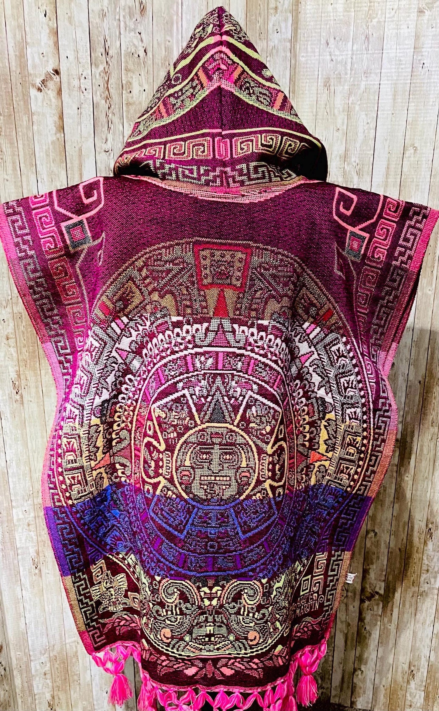 Gavan Poncho Mexicano Calendario Azteca con Gorro Aztec Calendar Mexican Poncho with Hoodie