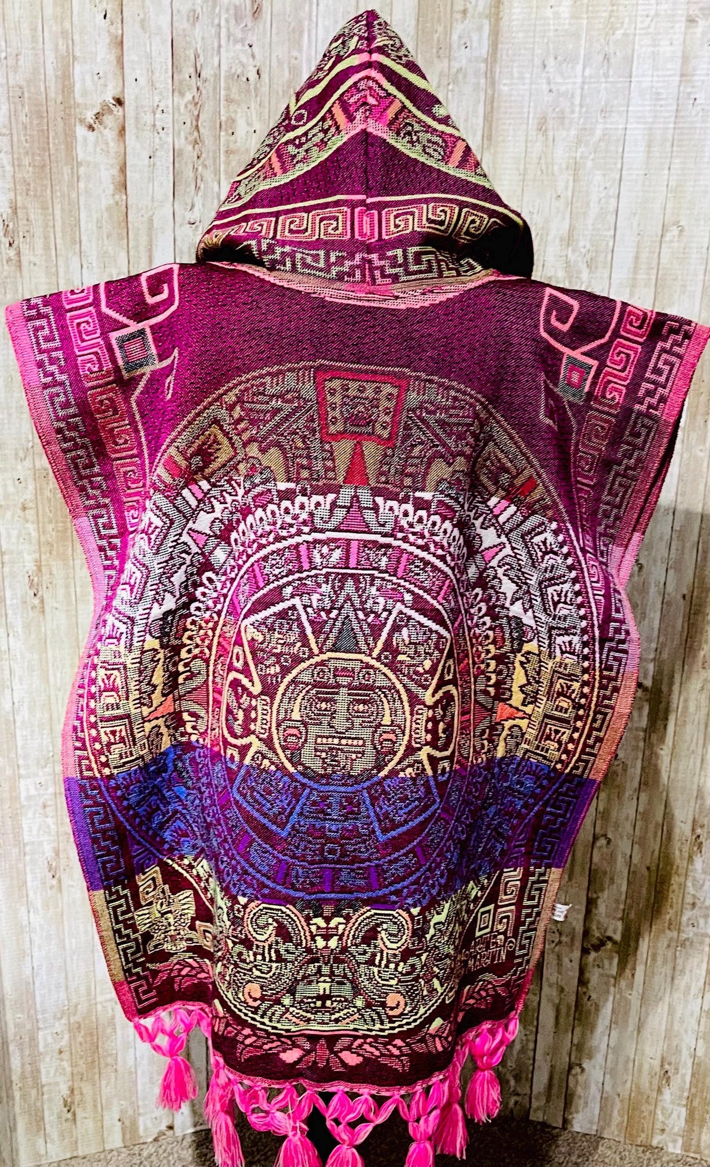 Gavan Poncho Mexicano Calendario Azteca con Gorro Aztec Calendar Mexican Poncho with Hoodie