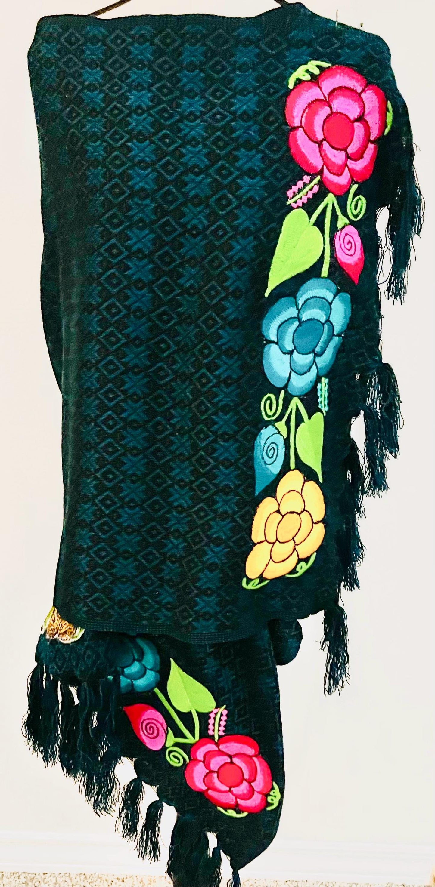 Embroidered Handmade Mexican Shawl Reboso Bordado Mexicano