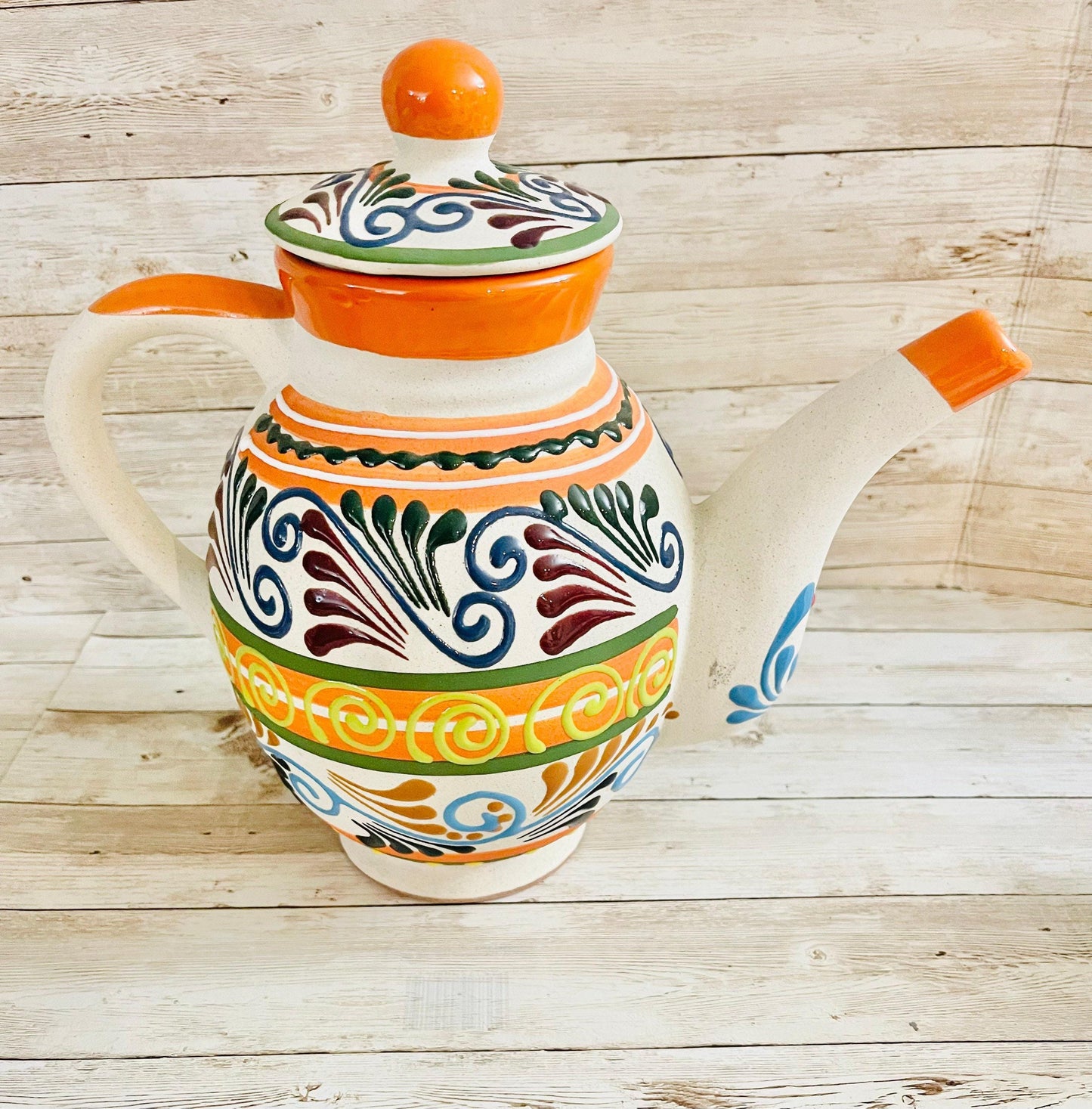 Terra Cotta Mexican Art Pottery CoffeeTea Set Drinkware With 4 Mugs Jarra Lechera Cafetera Artesanal con 4 tazas