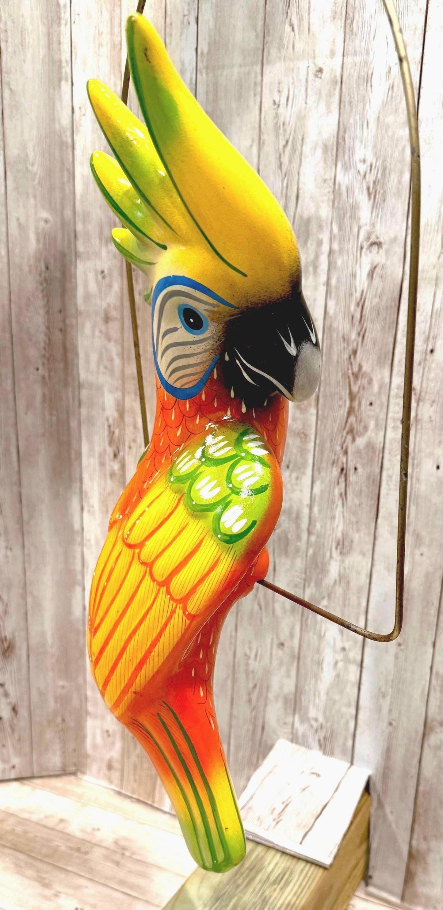 Hanging Exotic Bird in Ring Mexican Pottery Ceramic Pajaro De Cerámica