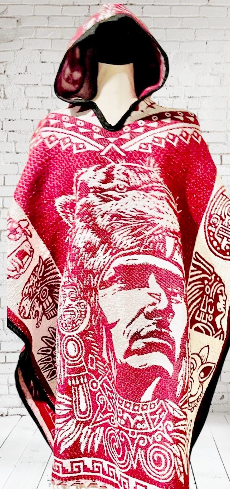 Mexican Double Sided Poncho Aztec and Jaguar Poncho Gavan Azteca con Jaguar Doble Vista