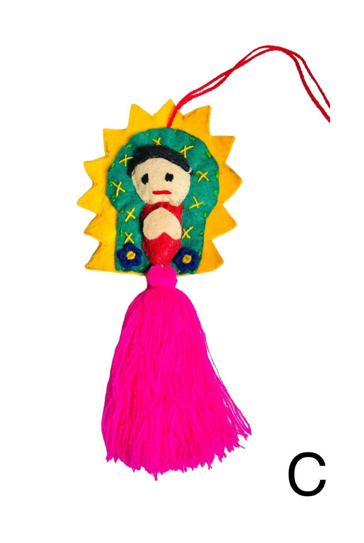 Virgin Mary Pompom, Mexican Tree Ornaments, Tassels, Accessory Charms Keychains Bag Accessories Pom Pom de Virgen Maria
