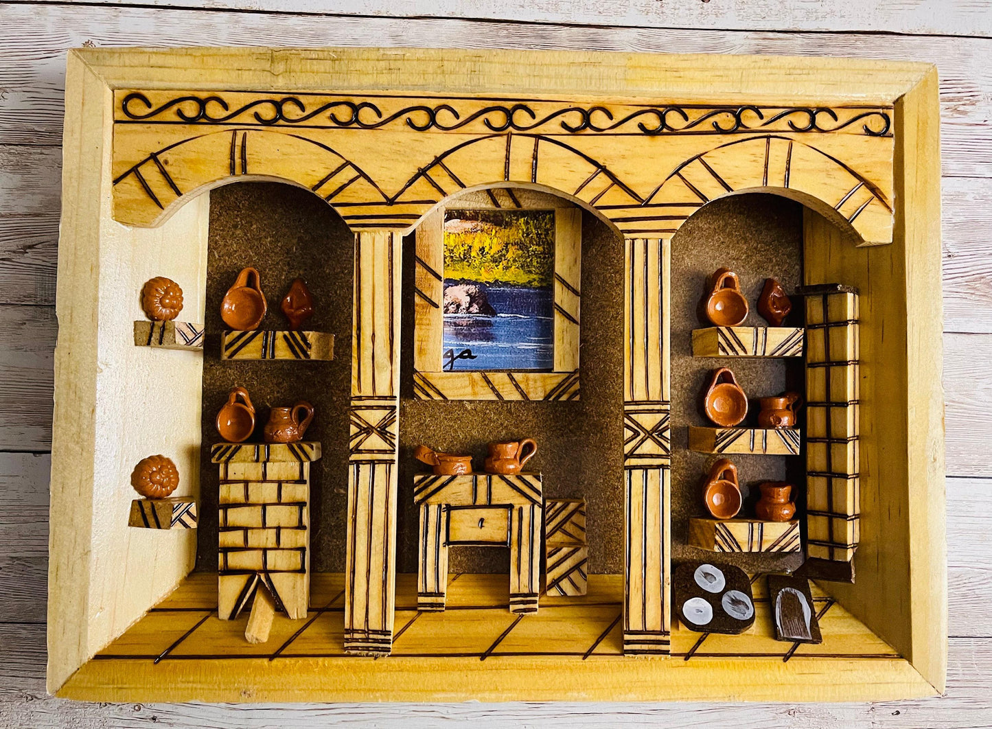 Mexican Kitchen Frame with Miniature Accessories Cuadro de Cocina Trastero Mexicano