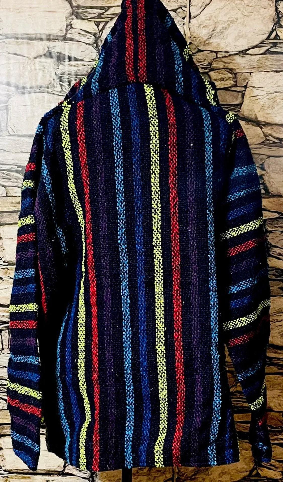 Saddle Blanket Adult Small Baja Hoodie Poncho Knit Jerga Mexicana