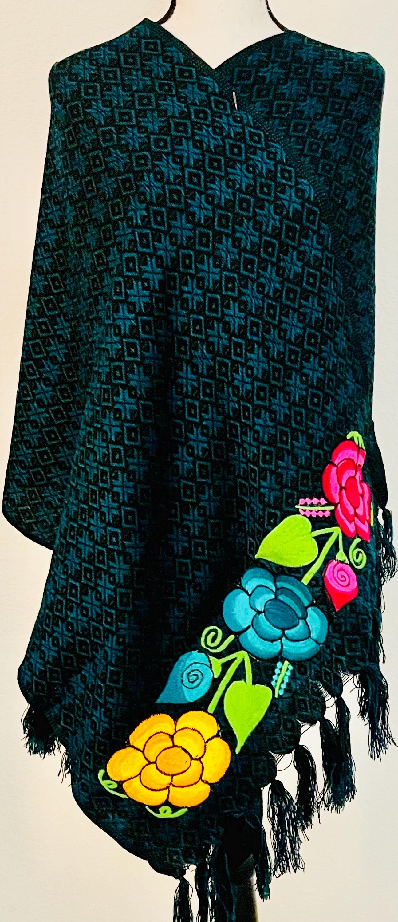 Embroidered Handmade Mexican Shawl Reboso Bordado Mexicano
