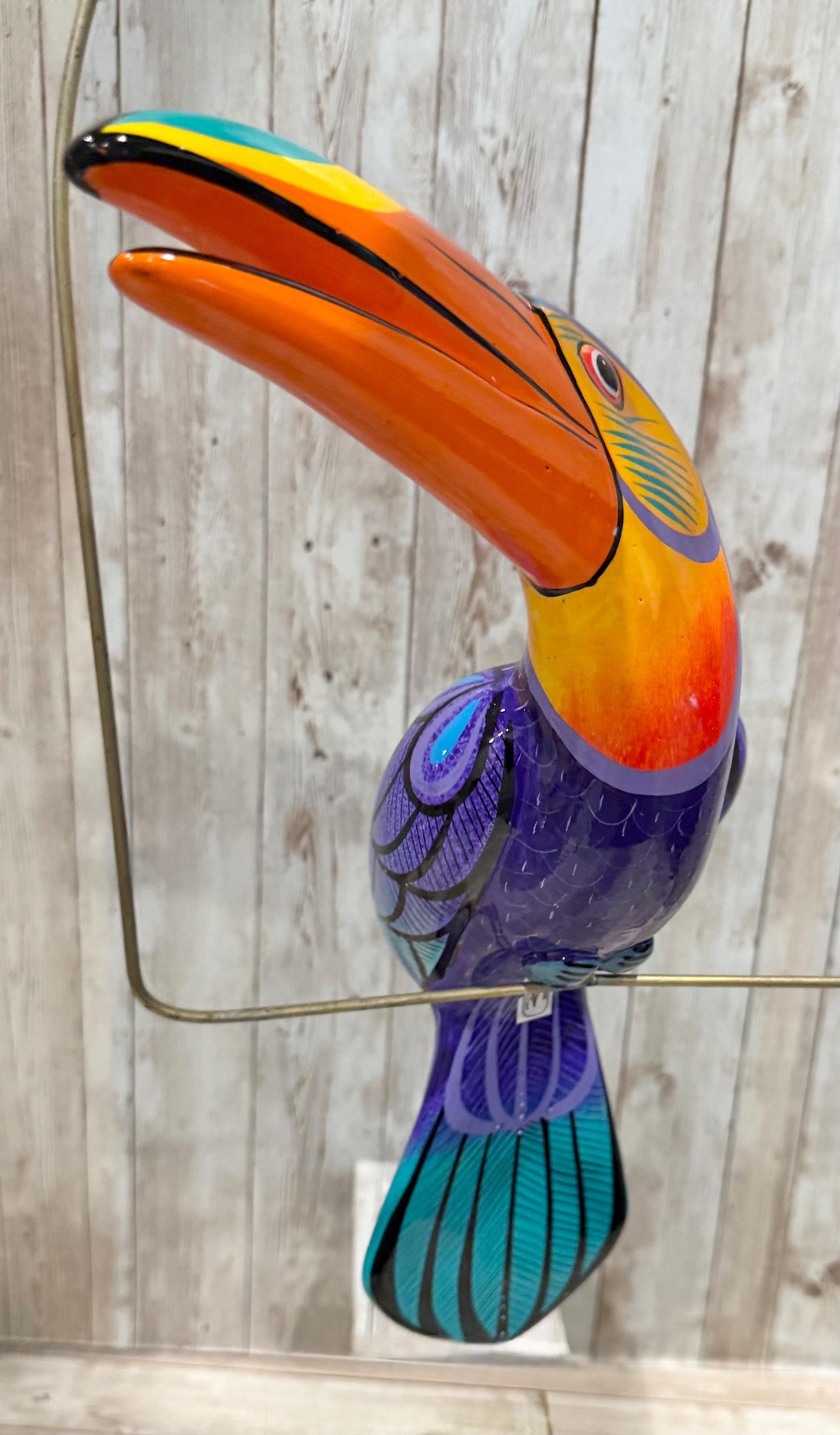 Hanging Exotic Bird in Ring Mexican Pottery Ceramic Pajaro De Cerámica