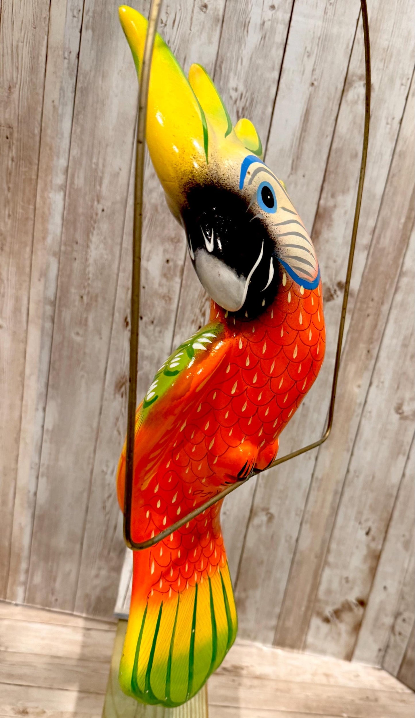Hanging Exotic Bird in Ring Mexican Pottery Ceramic Pajaro De Cerámica