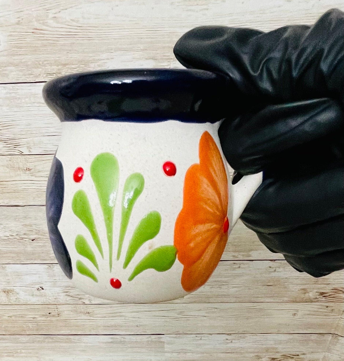 Terra Cotta Mexican Art Pottery CoffeeTea Set Drinkware With 4 Mugs & Sugar Bowl Jarra Lechera Cafetera Artesanal con 4 tazas y Azucarera