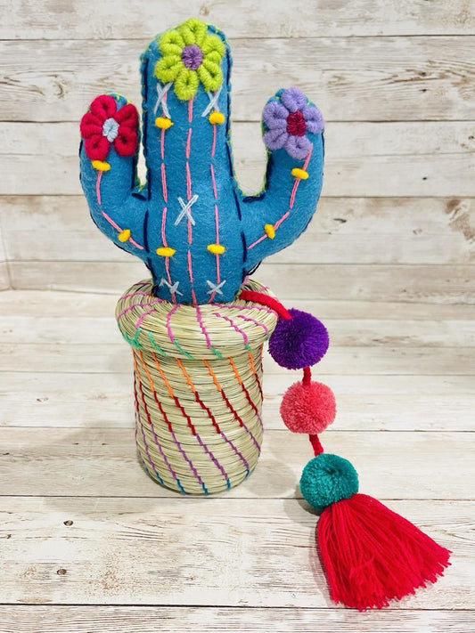 Joyero Artesanal Mexicano de Pompom Cacti Mexican Artesanal Cacti Jewelry Box