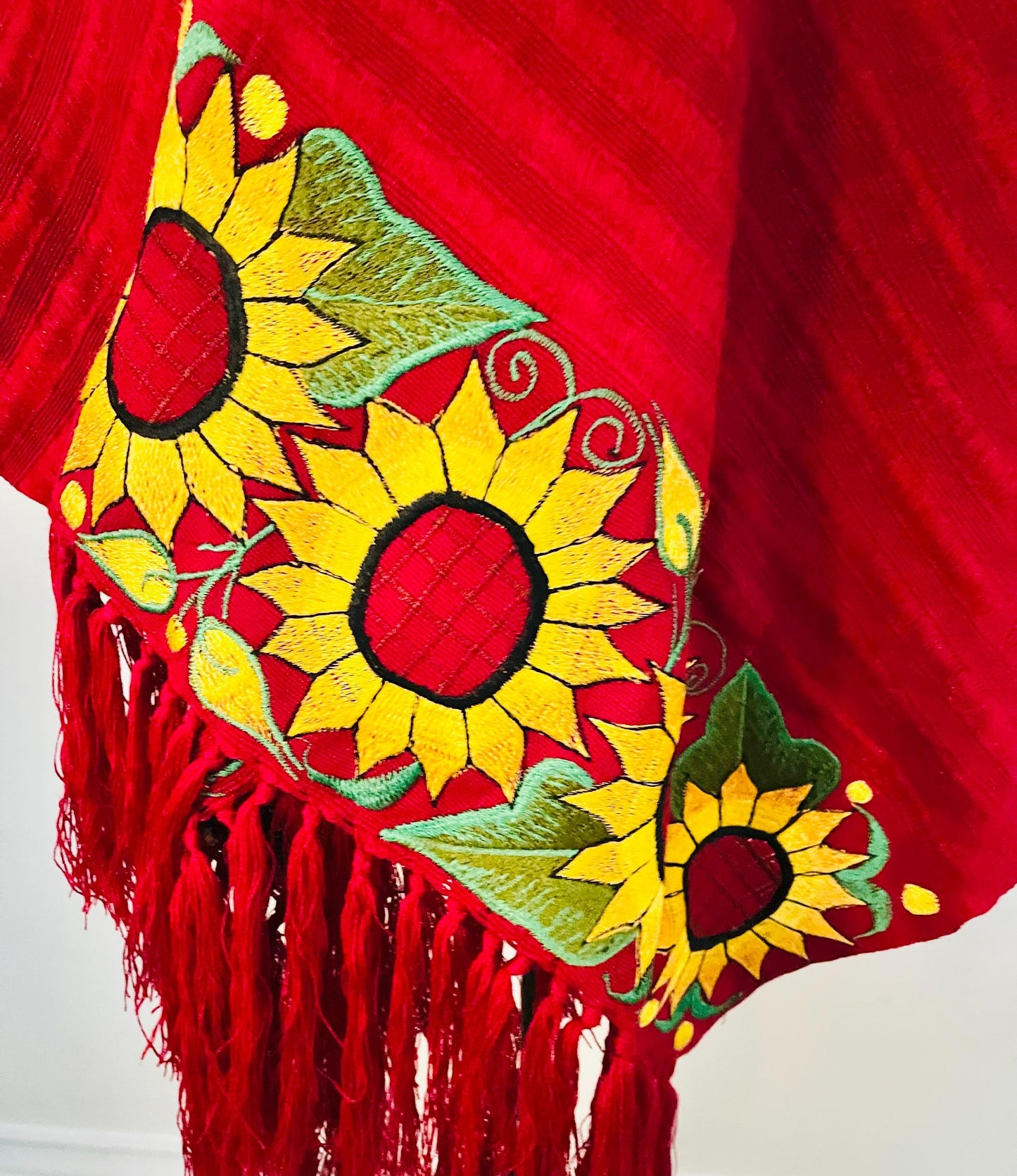 Mexican Sunflower Embroidered Handmade Shawl Reboso Bordado Mexicano de Girasoles