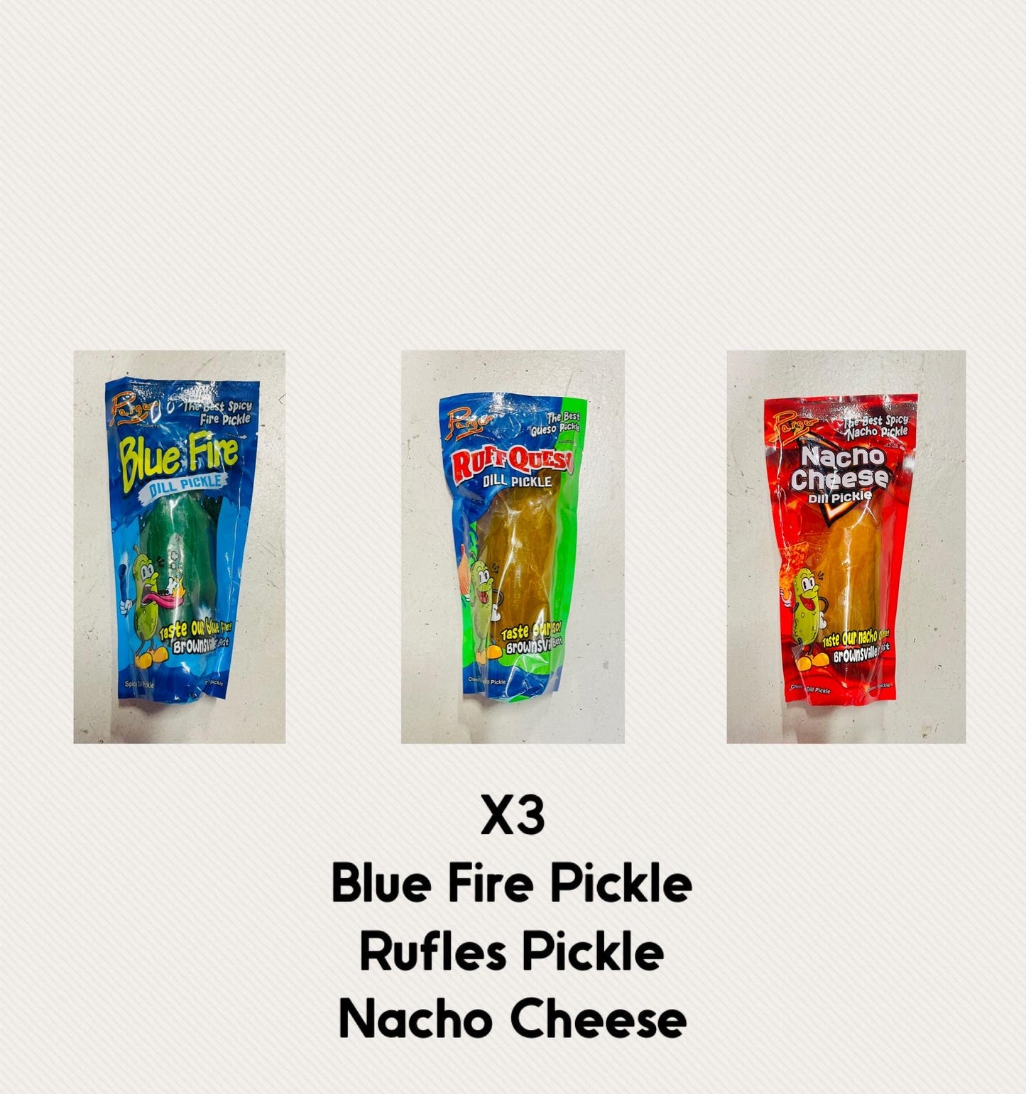 Dill Pickles Different Flavors Blue Fire, Ruffles and Nacho Cheese Flavor