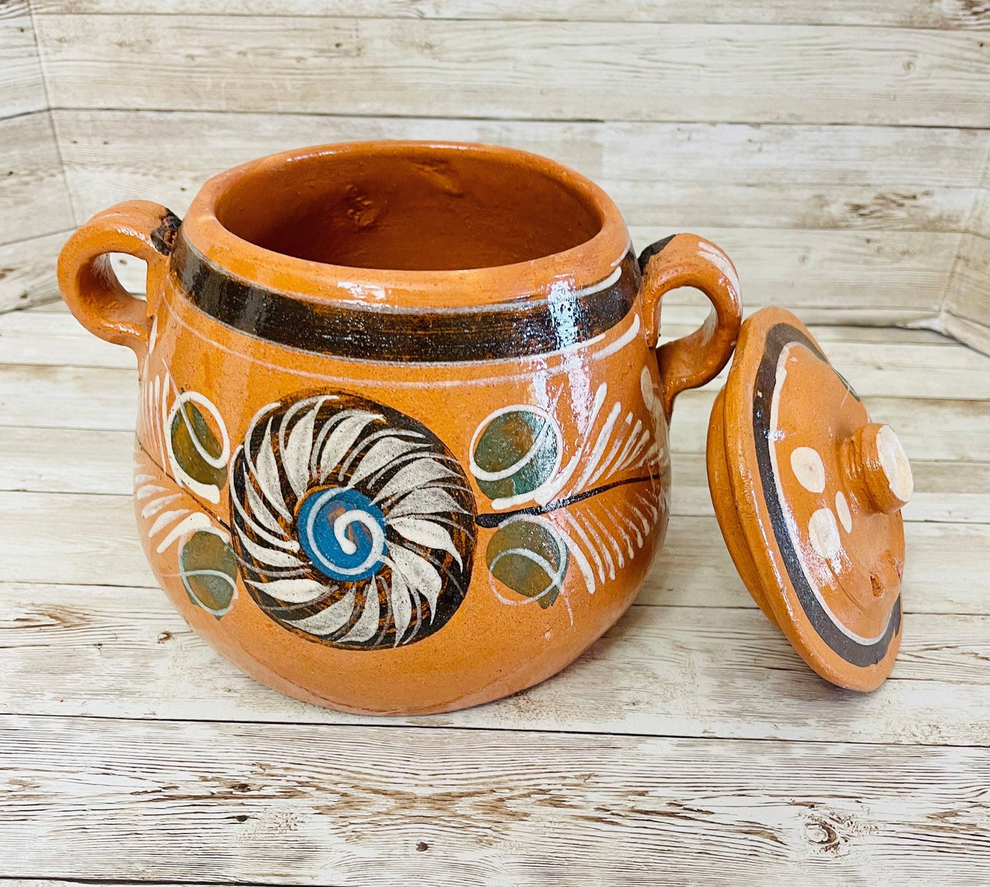 2 Liter Terra Cota Clay Pot for Beans Soups Olla Tonala de Barro para Caldos Frijoles Sopas 2 Litros
