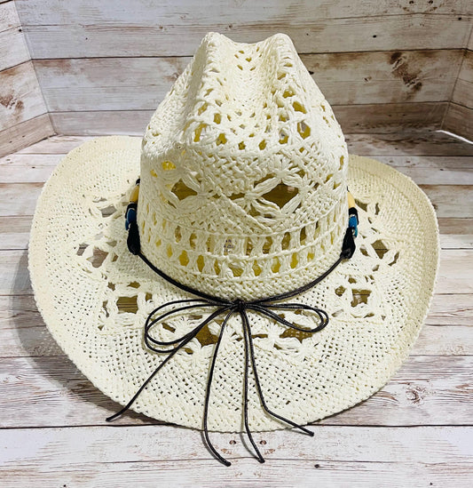 Beige Cowboy Hat One Size Sombrero Negro Vaquero con Toquilla