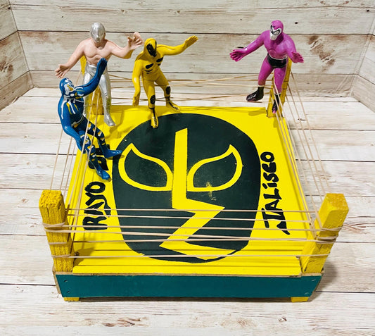 Mexican Lucha Libre Toy Wrestler Fighting Ring with 4 Luchadores Ring de Luchadores con 4 Figuras