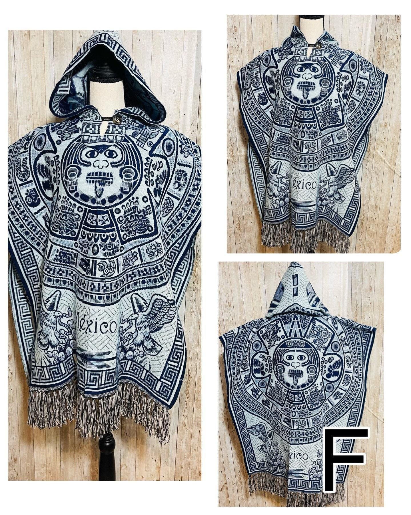 Poncho Gavan Mexicano Calendario Azteca con Gorra Mexican Hoodie