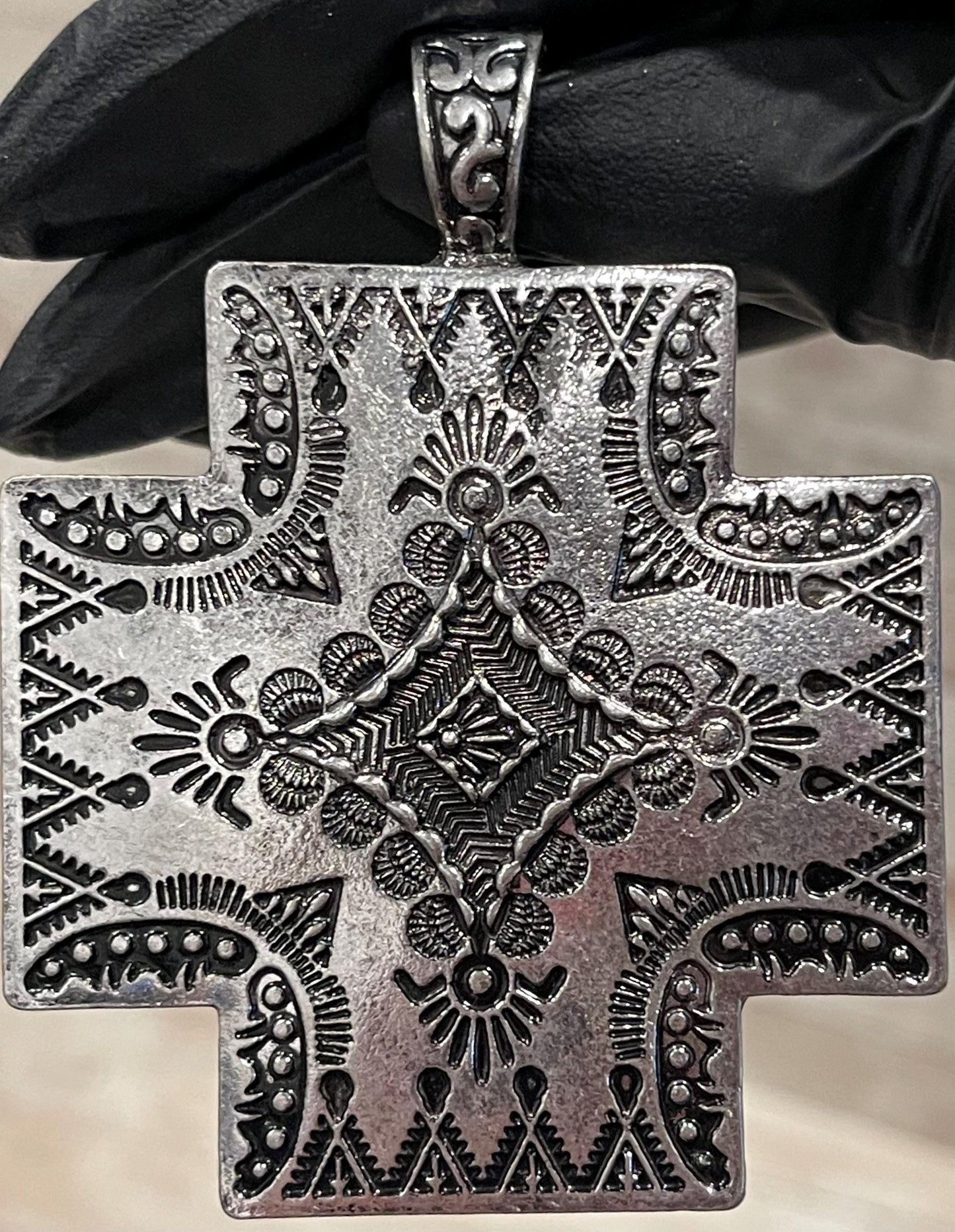 Western Cross Pendant & Earring Set Antique Silver Tone Jewelry Juego de Dije y Aretes de Cruz Estilo Color Plata Antigua