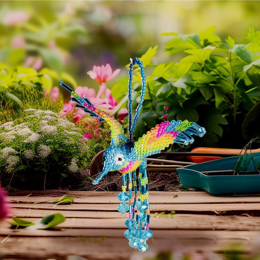 Mexican Chaquira Hummingbird Keychain Ornament Colibrí Hecho en Chaquira