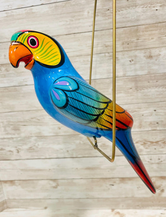 Hanging Exotic Bird in Ring Mexican Pottery Ceramic Pajaro De Cerámica