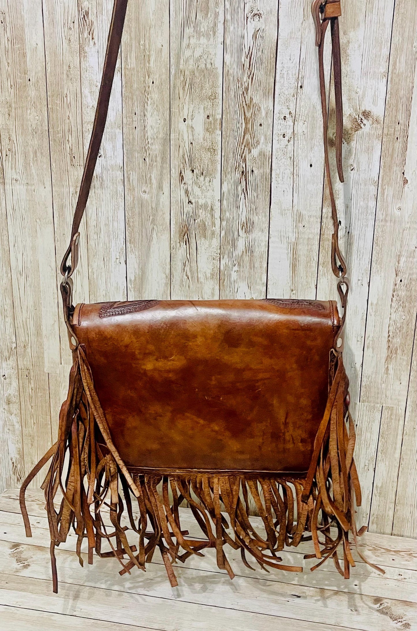 Handcrafted Western Mexican Leather Crossbody Purse with Fringes Bolsa Mexicana de Piel con Flecos