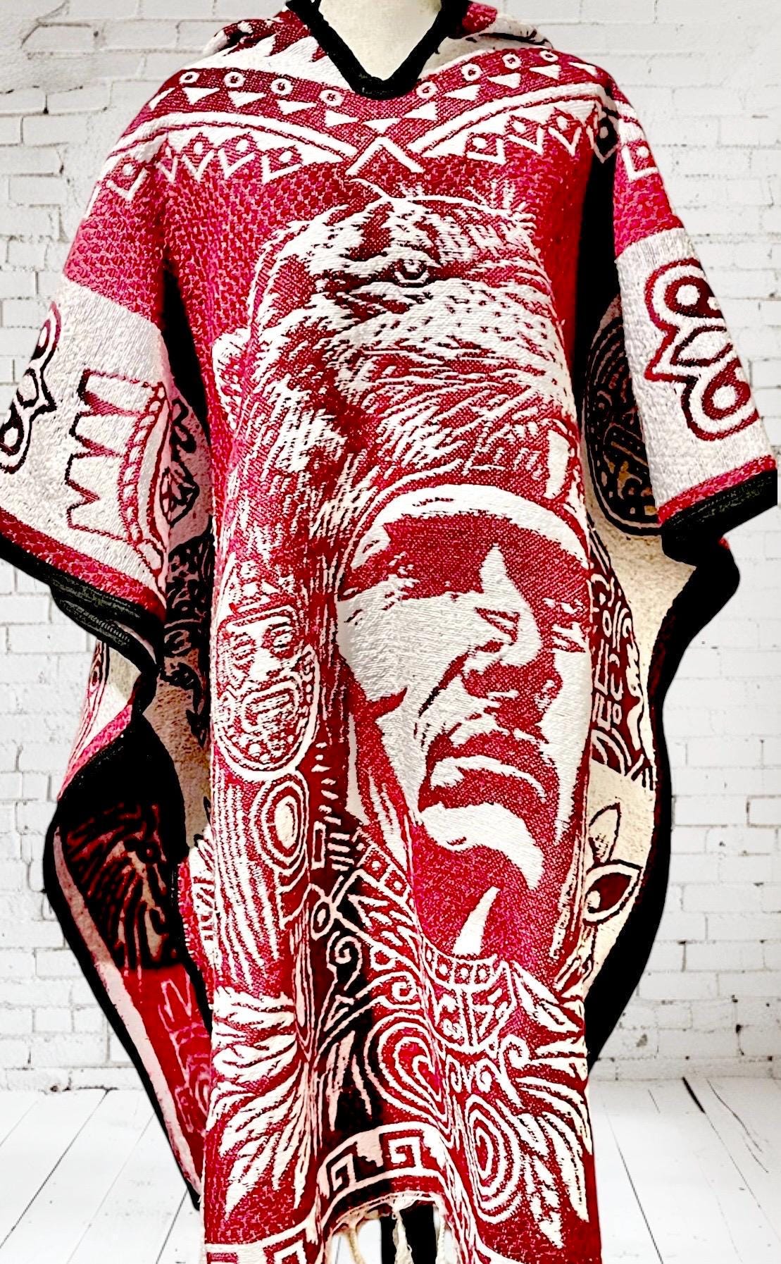 Mexican Double Sided Poncho Aztec and Jaguar Poncho Gavan Azteca con Jaguar Doble Vista