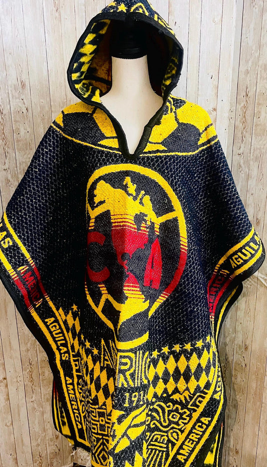 Poncho Mexicano Grueso del Club America con Gorro Poncho de Futbol Mexicano Mexican Thick  Soccer Poncho with Hoodie