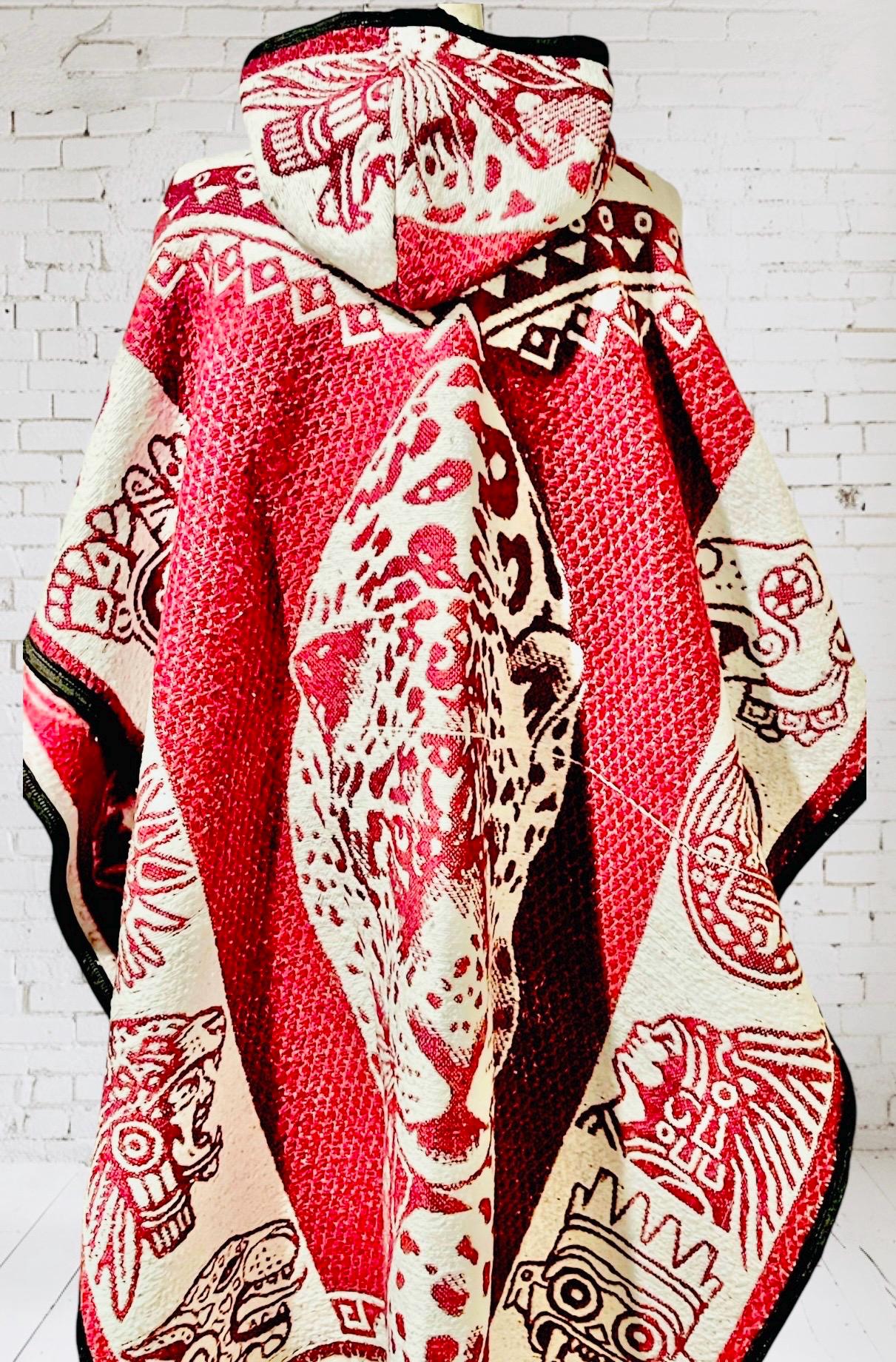 Mexican Double Sided Poncho Aztec and Jaguar Poncho Gavan Azteca con Jaguar Doble Vista