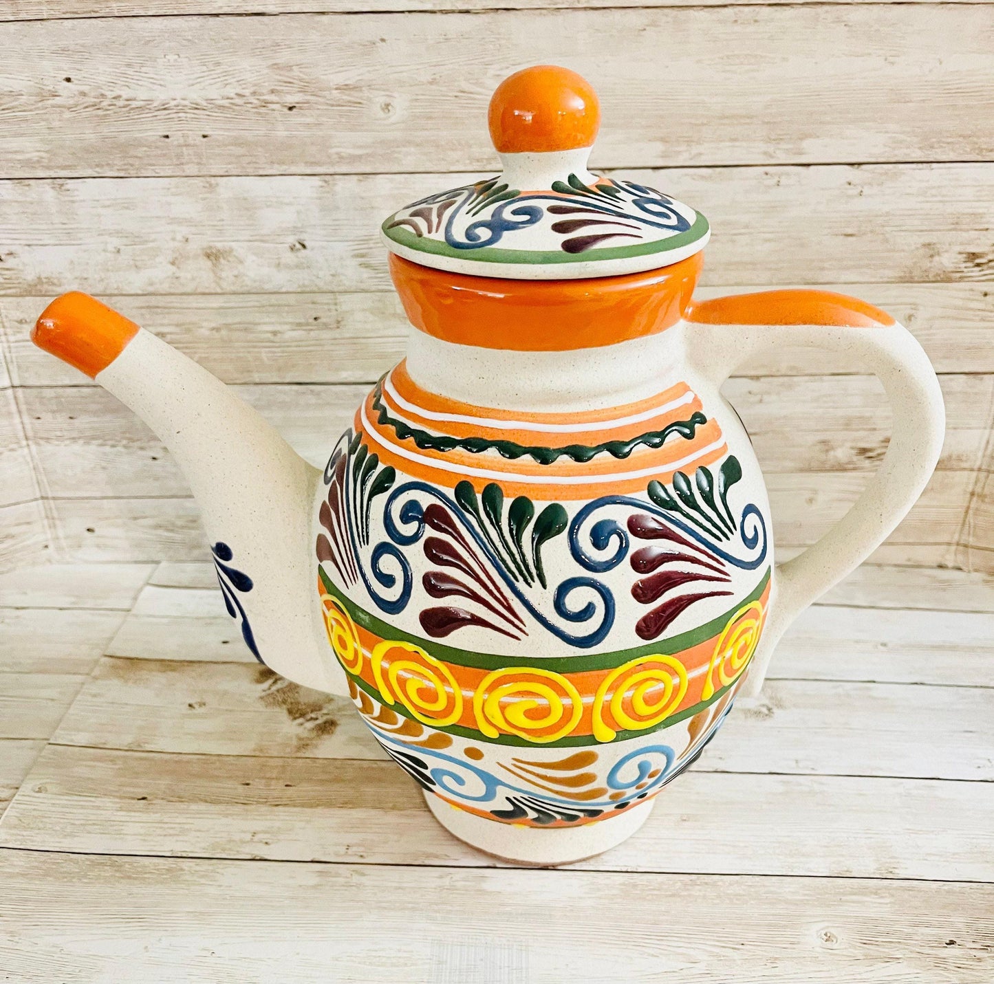 Terra Cotta Mexican Art Pottery CoffeeTea Set Drinkware With 4 Mugs Jarra Lechera Cafetera Artesanal con 4 tazas