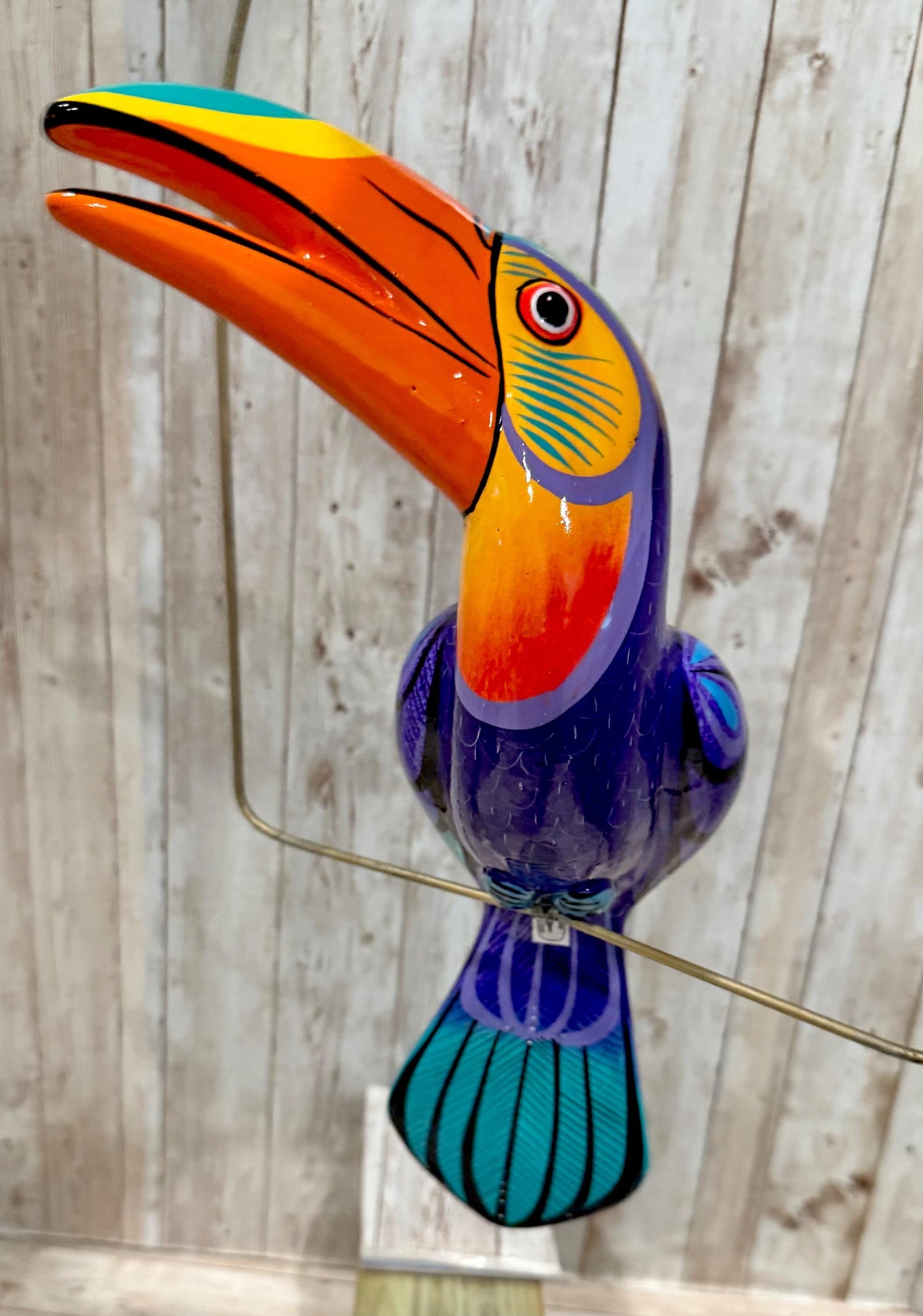 Hanging Exotic Bird in Ring Mexican Pottery Ceramic Pajaro De Cerámica