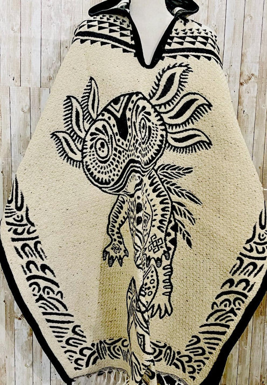 Mexican Wool PONCHO Huichol Aztec Calendar Poncho Mexicano De Lana Afelpado Huichol con Calendario Azteca