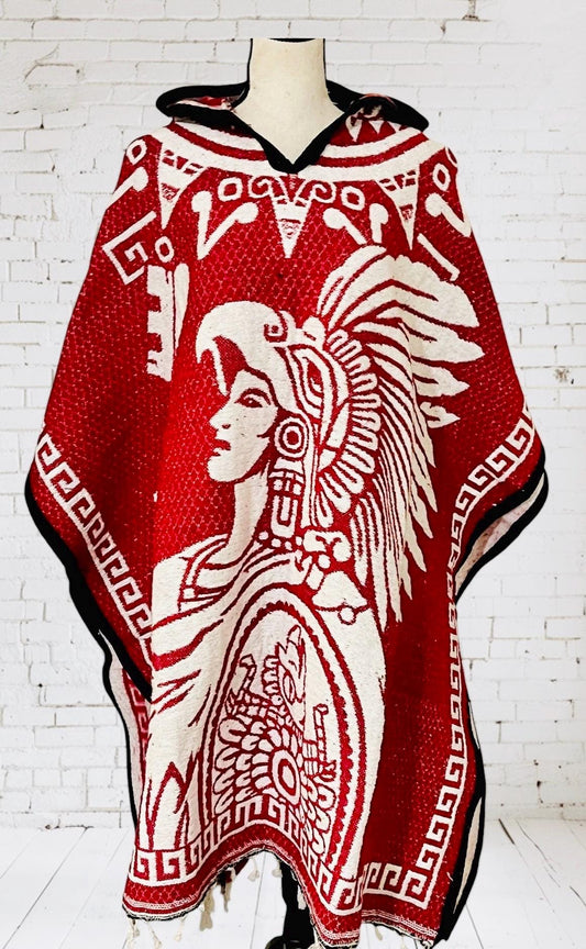 Poncho Azteca con Guerrero y Escudo Nacional Double Sided Aztec Calendar Poncho